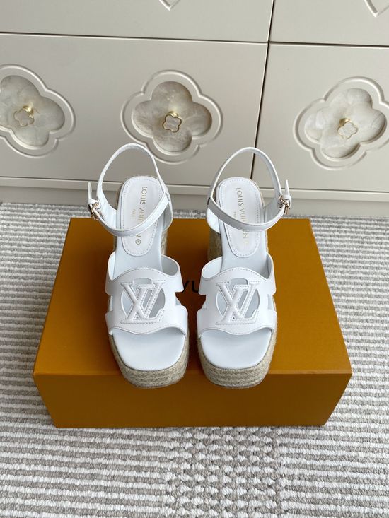 Louis Vuitton Hollow Out Woven Espadrille Wedge Sandals