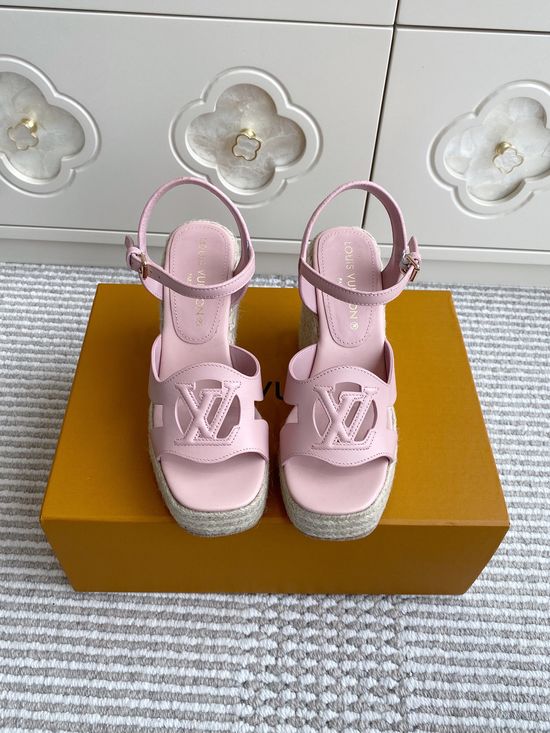 Louis Vuitton Hollow Out Woven Espadrille Wedge Sandals