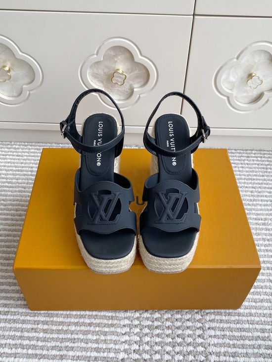 Louis Vuitton Hollow Out Woven Espadrille Wedge Sandals