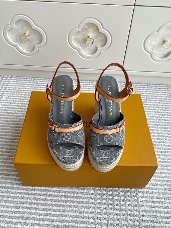 Louis Vuitton Denim Printed Woven Espadrille Wedge Sandals