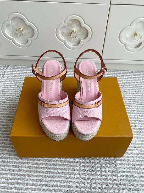 Louis Vuitton Denim Printed Woven Espadrille Wedge Sandals