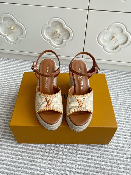 Louis Vuitton Woven Espadrille Wedge Sandals with Printed Upper