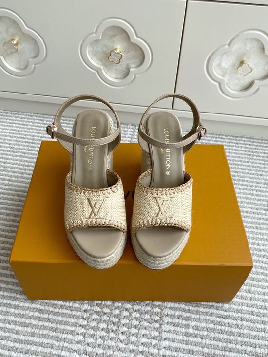 Louis Vuitton Woven Espadrille Wedge Sandals with Printed Upper