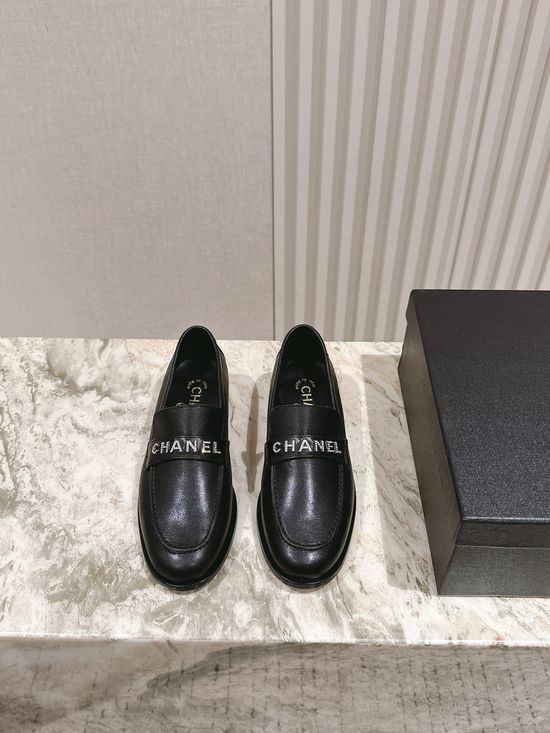 Chanel Premium Leather Loafers with Metal Logo Detail