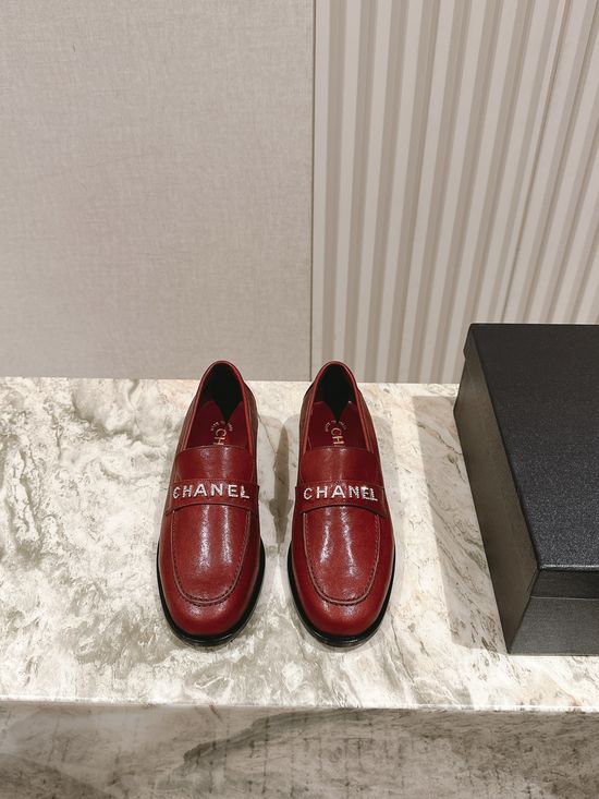 Chanel Premium Leather Loafers with Metal Logo Detail