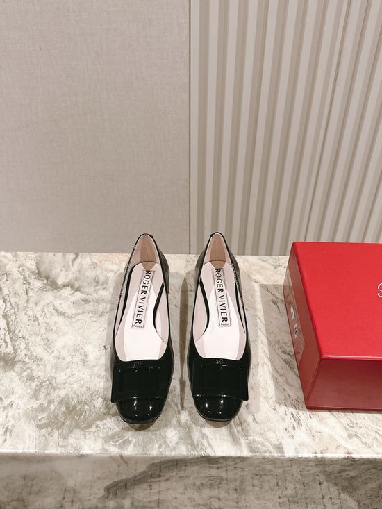 Jimmy Choo Elegant Rhinestone Buckle Patent Leather Low Heel Pumps