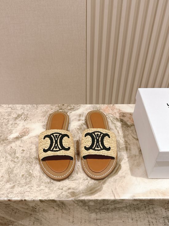 Celine Woven Trim Classic Flat Slide Sandals