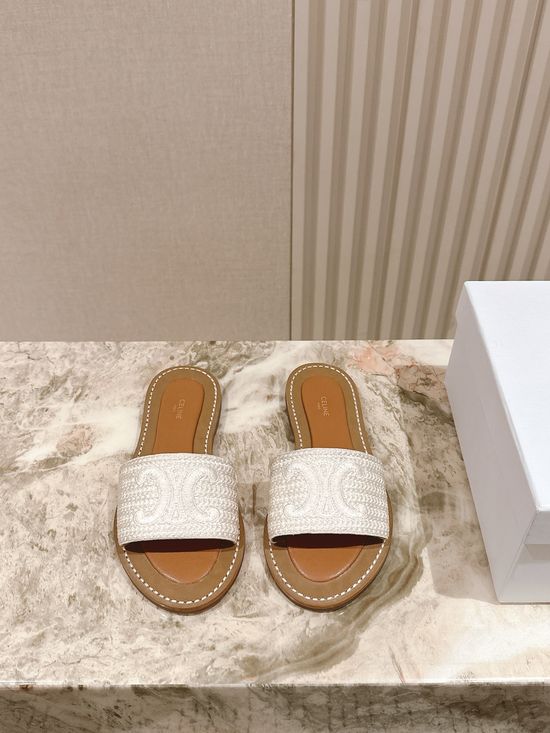 Celine Woven Trim Classic Flat Slide Sandals