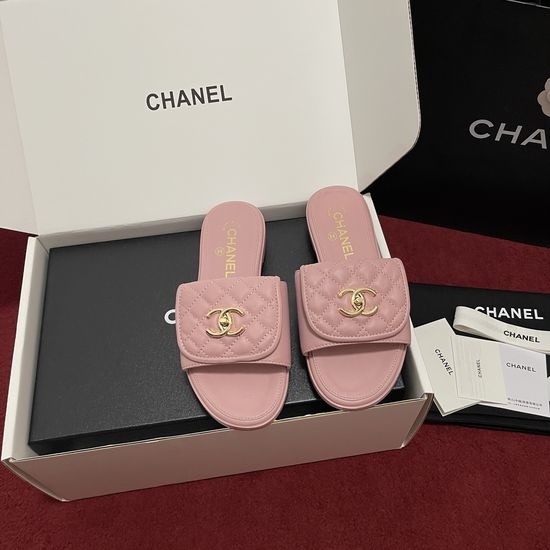 Chanel Quilted Classic Buckle Slip On Leather Slides Elegant
