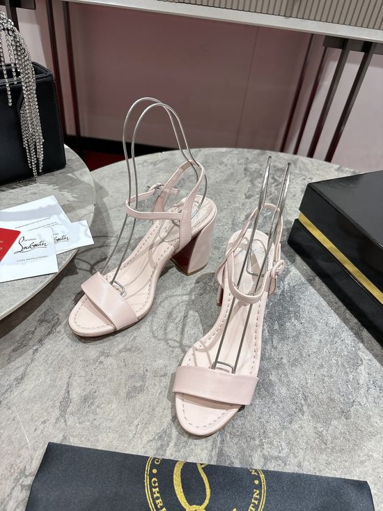 Christian Louboutine Ankle Strap Block Heel Leather Sandals
