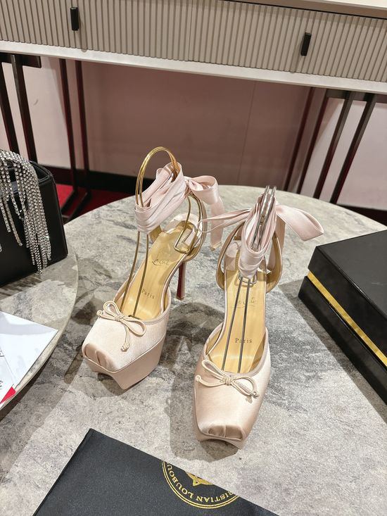 Christian Louboutine Floral Crepe Satin Lace Up Platform High Heels