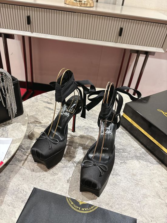Christian Louboutine Floral Crepe Satin Lace Up Platform High Heels