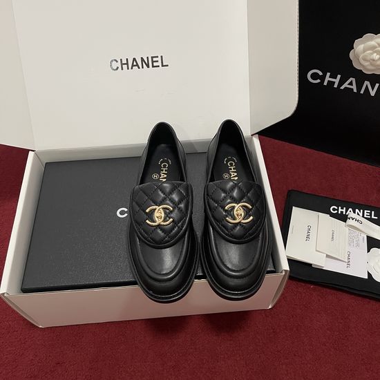Chanel Vintage Quilted Buckle Leather Loafers