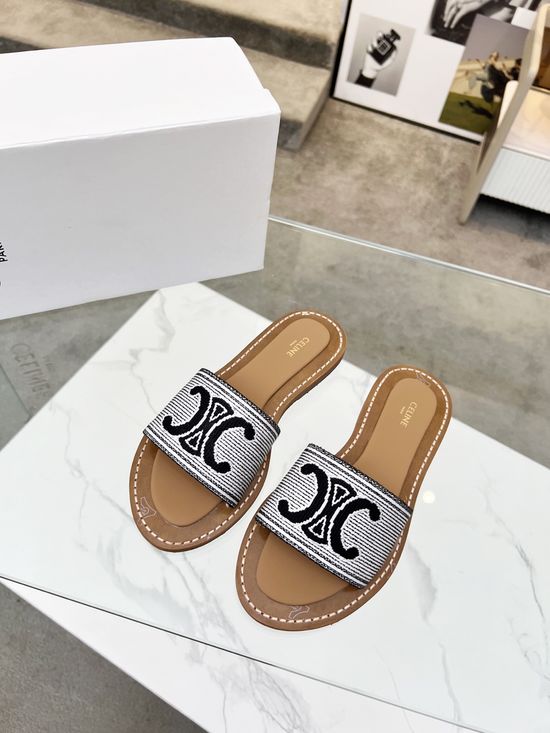 Celine Embroidery Comfortable Slide Slippers