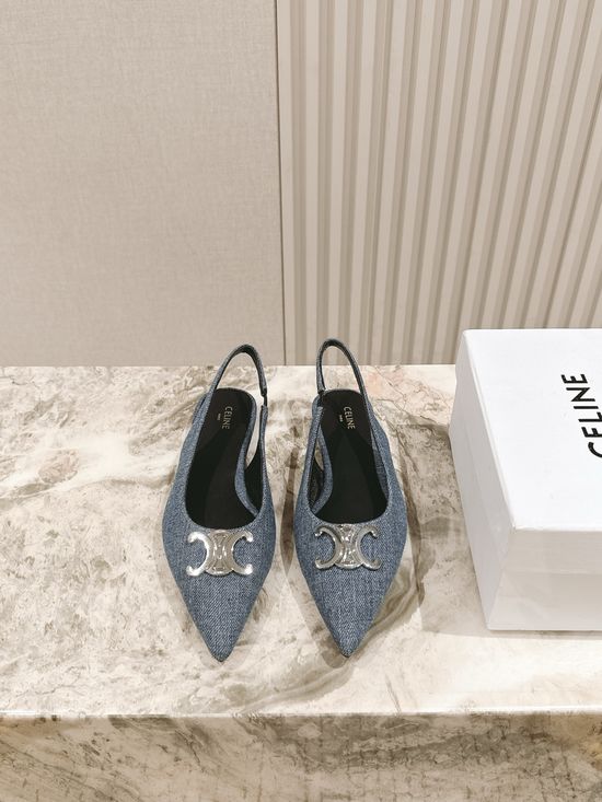 Celine Pointed Toe Kitten Heels with Classic Decorative Buckle