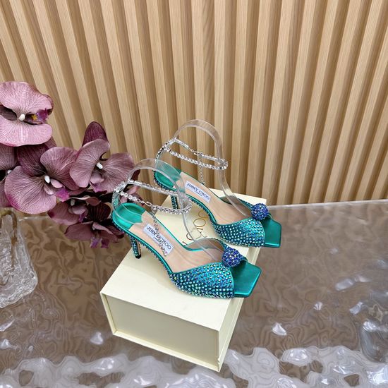 Jimmy Choo Elegant Rhinestone Silk Pointed Toe High Heel Shoes