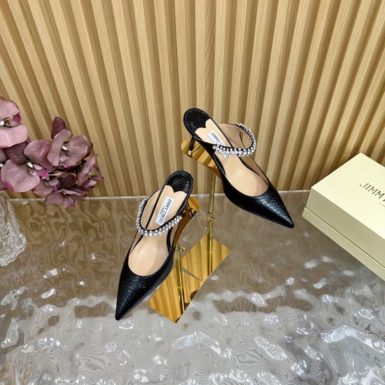 Jimmy Choo Classic Snakeskin Leather Pointed Toe Block Heel Shoes