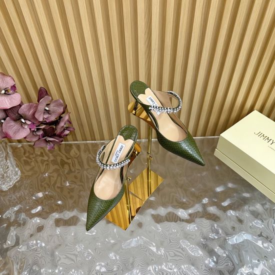 Jimmy Choo Classic Snakeskin Leather Pointed Toe Block Heel Shoes