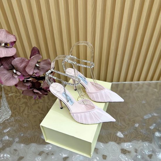 Jimmy Choo Elegant Lace Leather Pointed Toe High Heel Sandals
