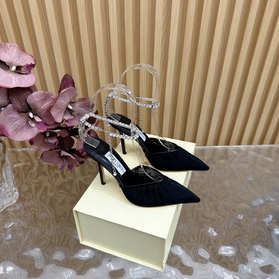 Jimmy Choo Elegant Lace Leather Pointed Toe High Heel Sandals