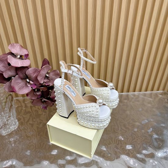 Jimmy Choo Elegant Pearl Beaded High Heel Evening Sandals