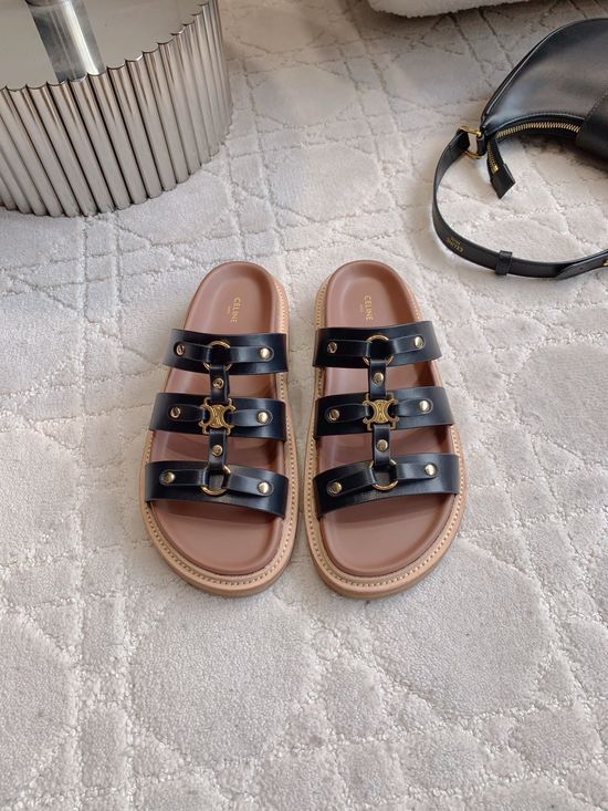 Celine Classic Logo Thick-Soled Slippers with Premium Leather