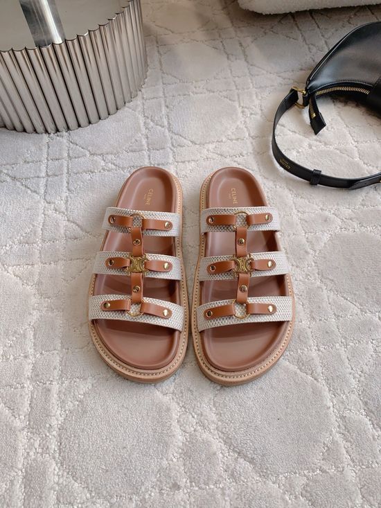 Celine Classic Logo Thick-Soled Slippers with Premium Leather