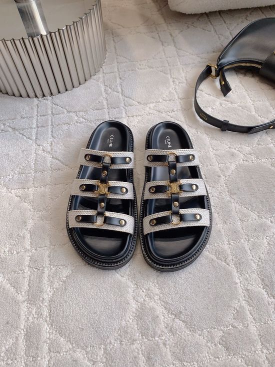 Celine Classic Logo Thick-Soled Slippers with Premium Leather