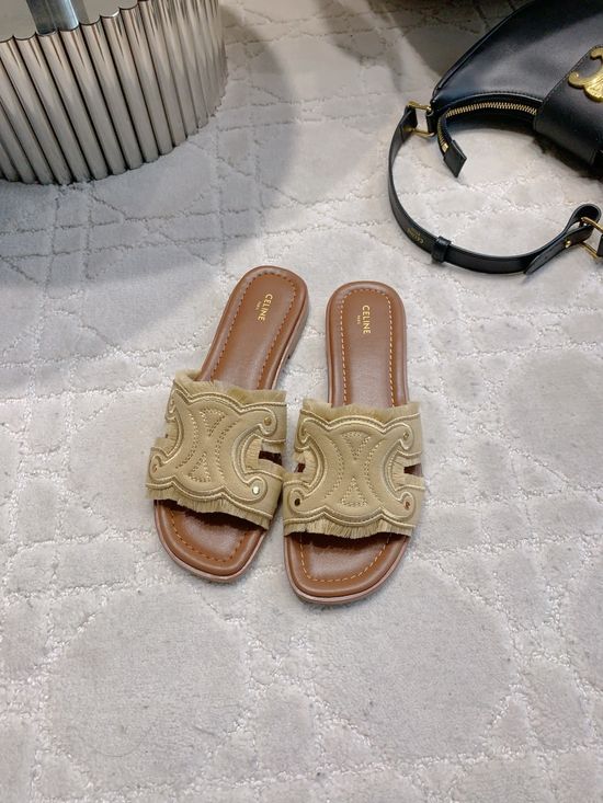 Celine Denim Flat Slide Sandals Casual Comfortable Versatile Daily Wear