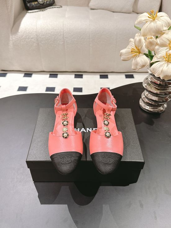 Chanel Round Toe Leather Camellia Flat Mary Jane Shoes