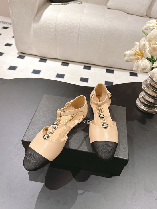Chanel Round Toe Leather Camellia Flat Mary Jane Shoes