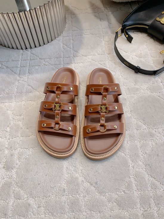Celine Classic Logo Thick-Soled Slippers with Premium Leather
