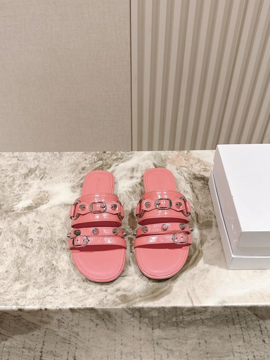 Balenciaga Rhinestone Buckle Pointed Toe Leather Dress Shoes
