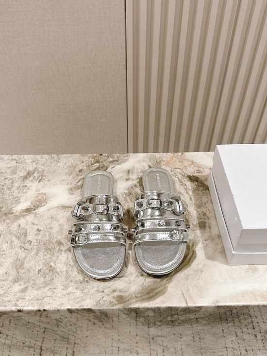 Balenciaga Rhinestone Buckle Pointed Toe Leather Dress Shoes