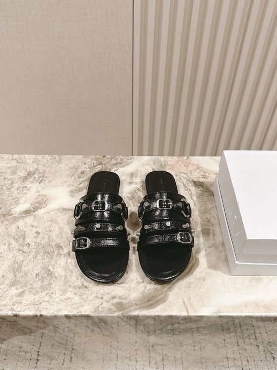 Balenciaga Rhinestone Buckle Pointed Toe Leather Dress Shoes