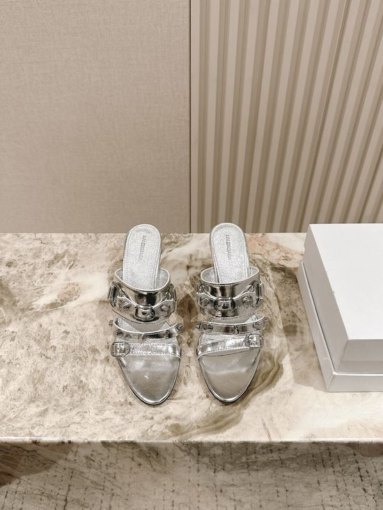 Balenciaga Rhinestone Buckle Pointed Toe Leather Dress Shoes