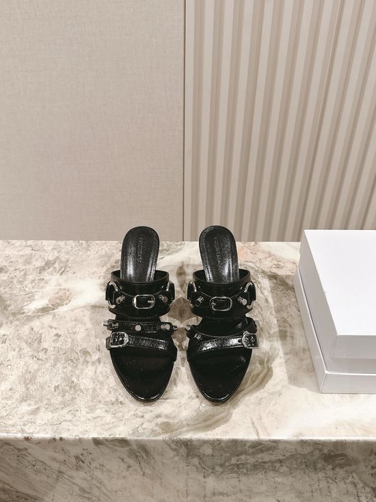 Balenciaga Rhinestone Buckle Pointed Toe Leather Dress Shoes