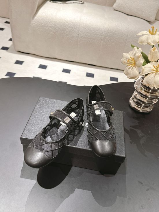 Chanel Mesh Quilted Flat Shoes with Buckle Detail