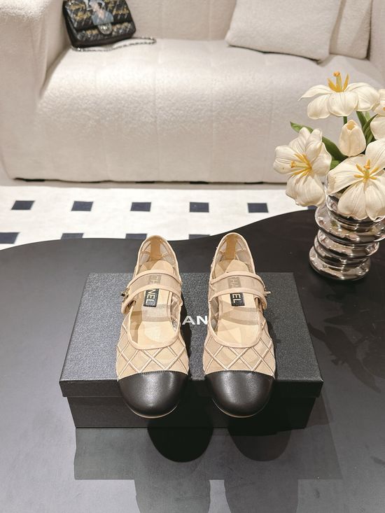 Chanel Mesh Quilted Flat Shoes with Buckle Detail