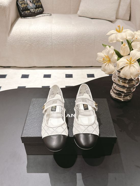 Chanel Mesh Quilted Flat Shoes with Buckle Detail