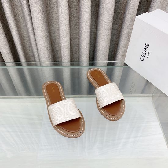 Celine Classic British Style Flat Slippers With Emblem Decor