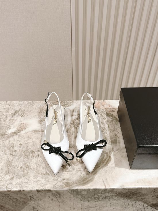 Chanel Bow Decor Low Heel Elegant Leather Dress Sandals