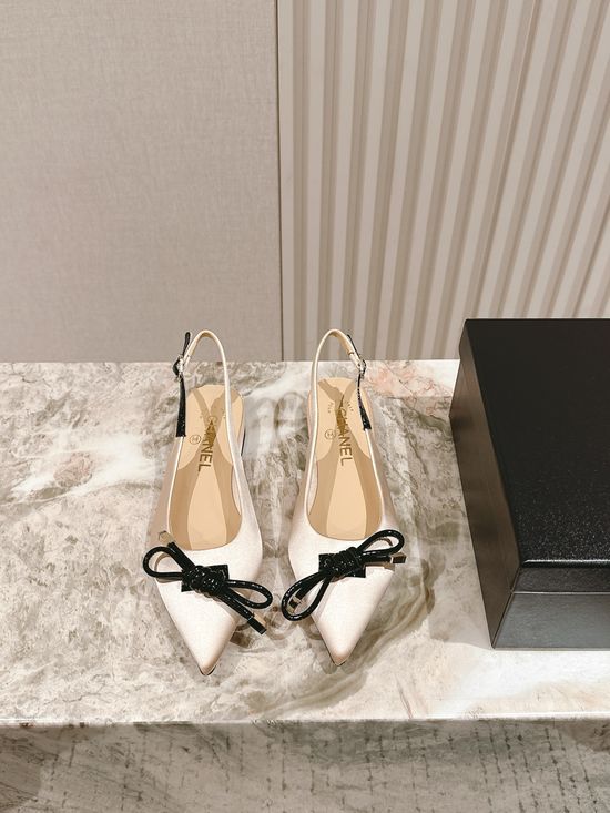Chanel Bow Decor Low Heel Elegant Leather Dress Sandals