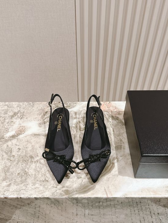 Chanel Bow Decor Low Heel Elegant Leather Dress Sandals