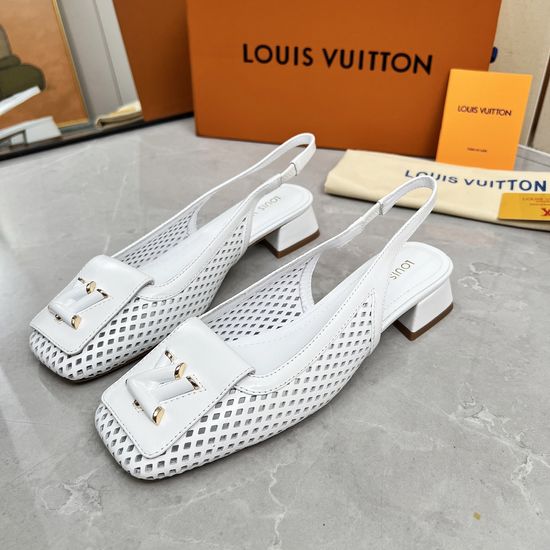 Louis Vuitton Cut Out Slingback Low Heel Leather Sandals Classic