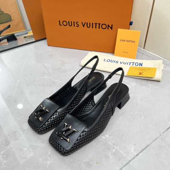 Louis Vuitton Cut Out Slingback Low Heel Leather Sandals Classic