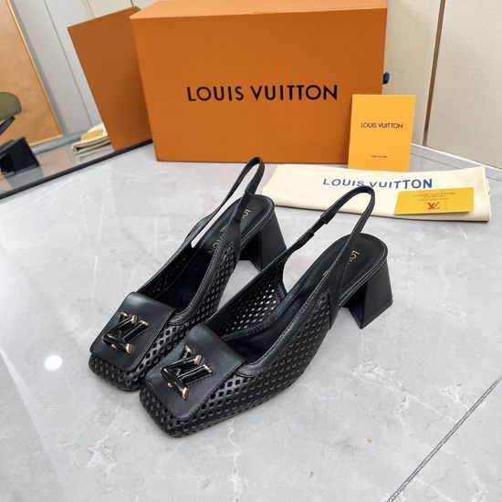 Louis Vuitton Cut Out Slingback Low Heel Leather Sandals Classic
