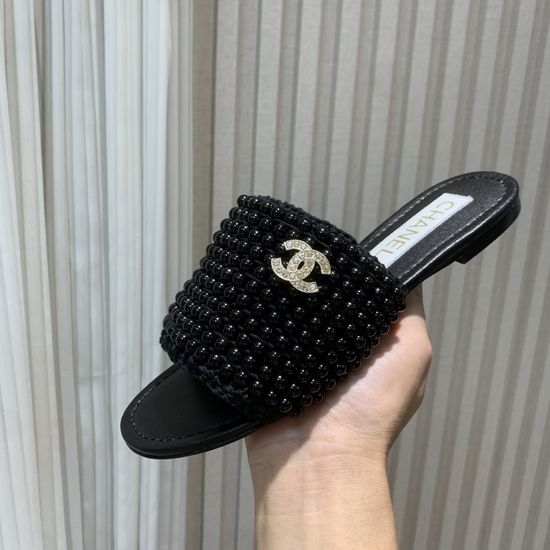 Chanel Woven Rhinestone Pearl Slide Sandals Premium Quality