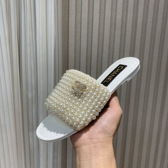 Chanel Woven Rhinestone Pearl Slide Sandals Premium Quality