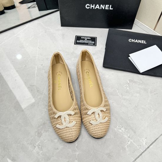 Chanel Raffia Ballet Flats Soft Sheepskin Lining Leather Sole